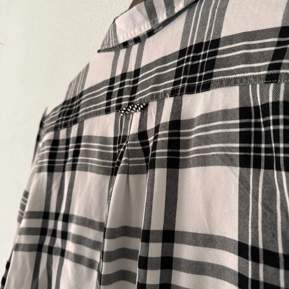 Como Vintage Plaid Flannel Button Down Shirt Black White Grungecore XL Cozy - Picture 7 of 14